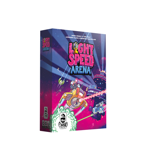 Board game box for 'Light Speed Arena' with vibrant design on a white background